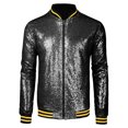 thumbnail image 1 of INSPIRE CHIC Blouson Bomber à Paillettes à Fermeture Éclair à Manches Longues pour Homme Noir P, 1 of 6