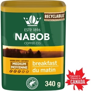 Nabob Petit-déjeuner rôti moyen Mélange de café, 340g Boîte