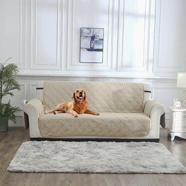 COFEST Housse de Canapé Réversible pour Coussin Housse de Canapé Sofa pour Chiens Protège-Meubles Résistant à l'Eau avec Bâtons en Mousse Sangles Élastiques pour Animaux Chats Beige