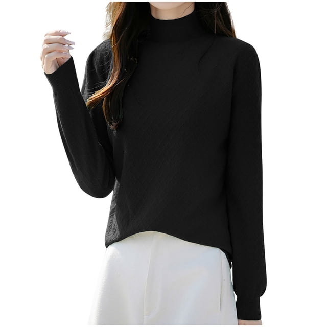 Cameland Women's Fashion Casual Round Neck Solid Color Loose Base Knitted Sweater Top