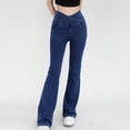 thumbnail image 2 of Besolor Jeans Coupe Bottillon à Taille Croisée Évasée à Pattes d'Éléphant pour Femmes, Bleu Foncé, 2 of 4