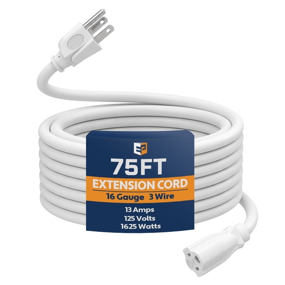 EP 75 FT Black Outdoor Extension Cord, 16/3 SJTW Heavy Duty Waterproof, 3 Prong Grounded Plug, 13A 1625W 16AWG, Cold-Resistant Flexible Power Cable for Garden, Home, Christmas Lights, UL Listed