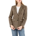 thumbnail image 1 of INSPIRE CHIC Blazer à Carreaux pour Femmes, Rentrée Scolaire, Revers Cranté, Manches Longues, un Bouton, Café, S, 1 of 7