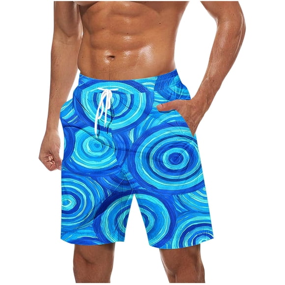Mens Shorts Elastic Waist with Pockets Casual Print Beach Pants, Fashion Lightweight Polyester for Spring Summer Outdoor & Daily Wear