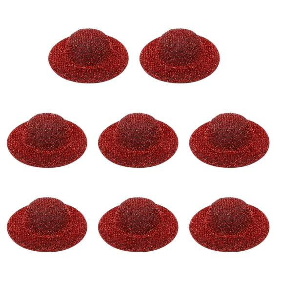 Uxcell Mini Hats for Crafts, 8 Pcs 14mm ID Sparkling Mini Cowboy Hats Miniature Formal Top Caps for DIY Dollhouse Decoration Hair Accessories Snowman Weddings Party, Bright Red