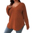 thumbnail image 1 of Besolor Plus Size Long Sleeve Tops for Women V Neck Pullover Sweaters Loose Dressy Curvy Hem Spring Fall Tunic Shirts, 1 of 7
