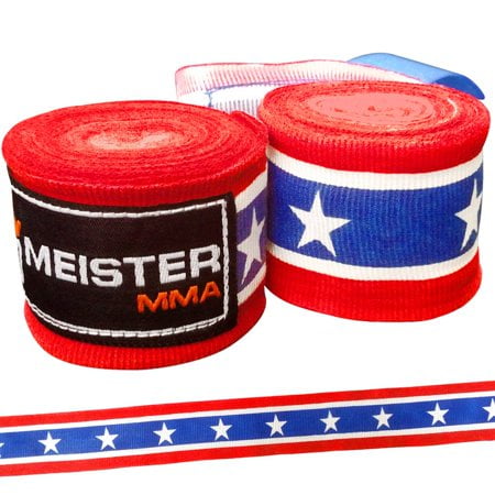 Meister Adult 180" Semi-Elastic Hand Wraps for MMA & Boxing (Pair) - American