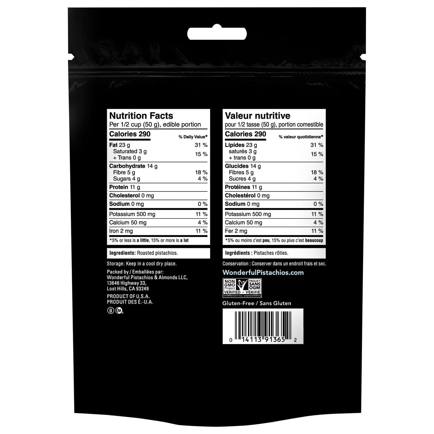 Pistaches rôties non-salées de Wonderful, 200g