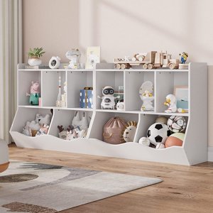 Bibliothèque et étagère de jeux, étagère avec armoire d'organisateur de cubby pour les livres de rangement et les jouets, pour la chambre, salle de jeu, hall, 2 Pièces