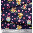 thumbnail image 3 of Soimoi Modal Satin Fabric Floral & Owl Cartoon Printed Fabric 1 Yard 42 Inch Wide, 3 of 3