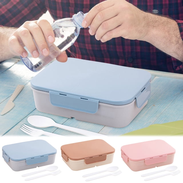 Leak-Proof Lunch Box for Adults & Kids - 3 Compartment Microwaveable Bento Box with Utensils