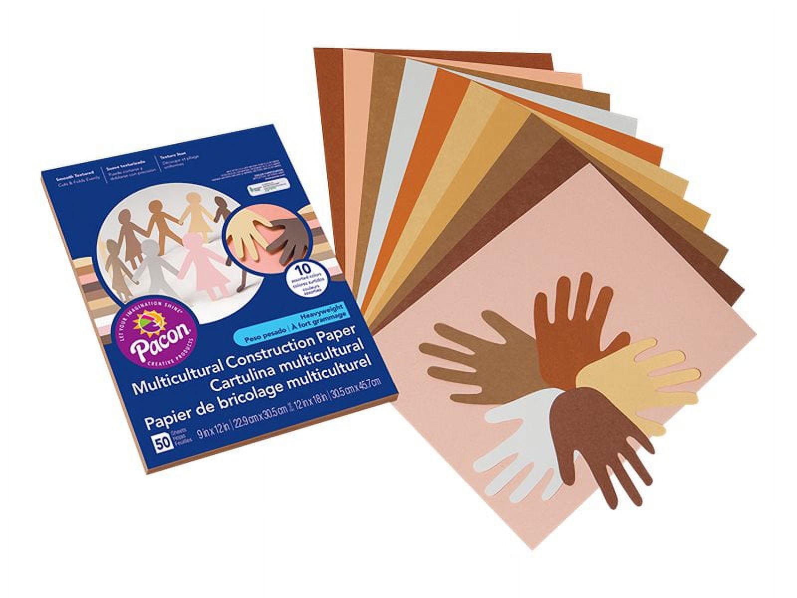 Pacon, 9509, Multicultural Construction Paper, 9 inch x12 inch, 5 Assorted Colors, 50 Sheets/Pack, Sold As 3 Pack, Total 150 Sheets