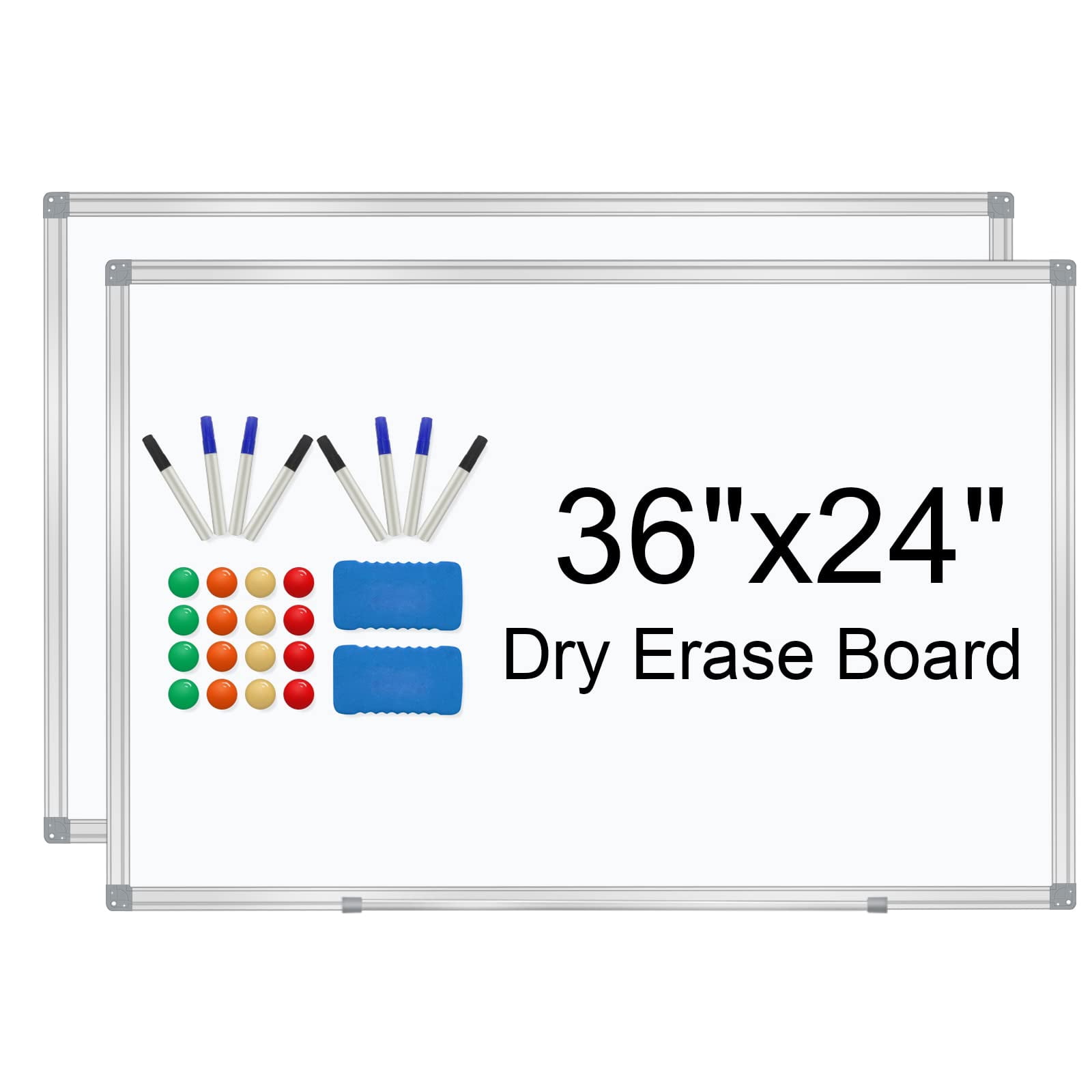 H-Qprobd White Board 36" x 24" Dry Erase Board for Wall Whiteboard 3' x 2' (2 Pack) Magnetic Presentation Board with Long Pen Tray, Wall-Mounted White Boards for Home, Office and School
