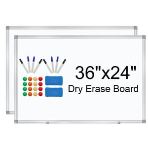 H-Qprobd Conseil blanc 36" x 24" Tableau d'Erase Dry pour tableau blanc mural 3' x 2' (2 Pack) Tableau de présentation magnétique avec long stylo, panneaux blancs muraux pour la maison, le bureau et l'école
