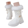 thumbnail image 3 of Hjtefg Girls Winter Boots with Bow - Platform Sole Side Zip Snow Booties for Kids, Warm Comfy Solid Color Boots for Cold Weather,Color: 2-White Size: 6-7 Years, 3 of 9
