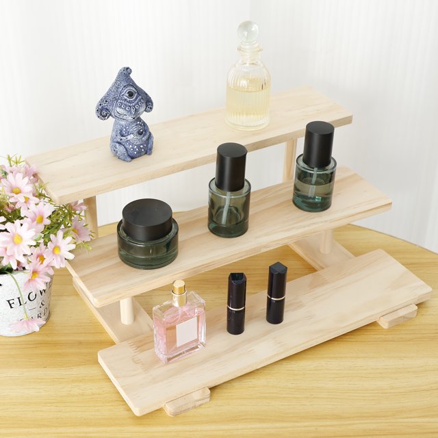 NUAHRHY Wood Cologne Organizer Easy to Install Versatile Perfume Display Riser Stand Sturdy Lotion Shelf Organizer Stand Practical Display Stand Riser Shelf for Makeup Jewelry