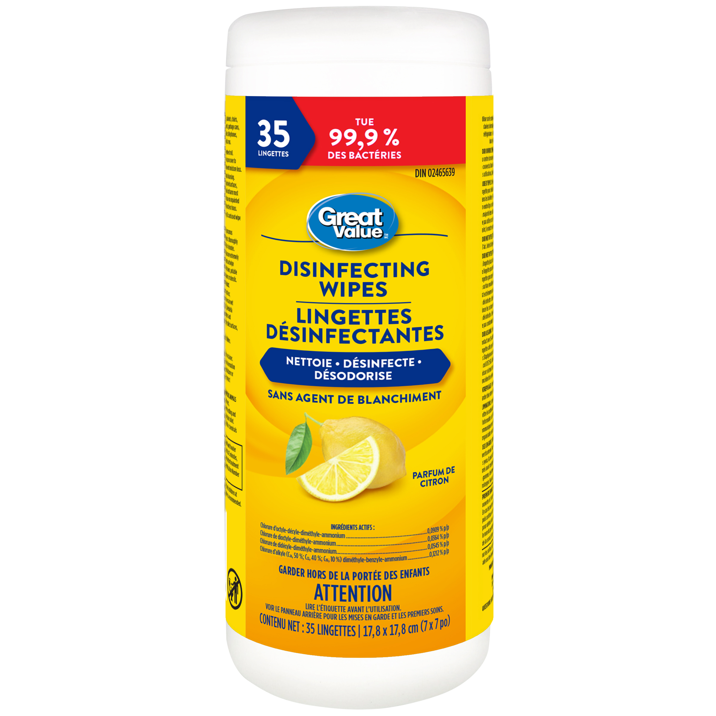 Great Value Disinfecting Wipes Lemon Scent, 35ct