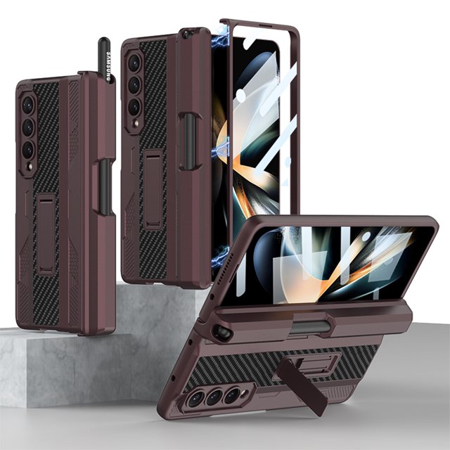 Galaxy Z Fold 4 Case 2022, Allytech Phone Case for Samsung Galaxy Z Fold 4 with S Pen Holder, Kickstand Magnetic Coverage Front Glass All-Inclusive Case for Samsung Z Fold 4, Winered