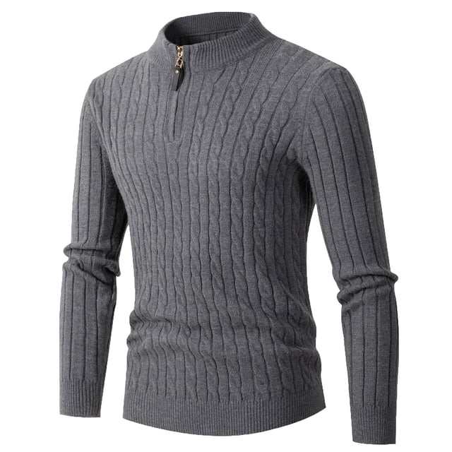 TIMIFIS Men Half Zip Turtleneck Knit Sweater Long Sleeve Rib Bottom Hem Shirt pring