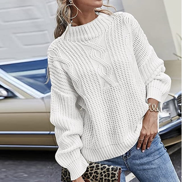 EGNMCR Chandails pour Femmes Décontractés Col Rond Chandail Blouse Tricot Manches Longues Hauts Unis Chandails, Cadeaux pour Femmes