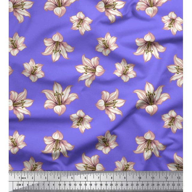 Soimoi Tissu en Viscose Chiffon Violet Imprimé Floral Lys au Mètre 42 Pouces de Large