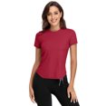thumbnail image 4 of BeautyIn Women's Workout Shirts Drawstring Hem Fitted Top Short Sleeve Yoga Running tanks, 4 of 4