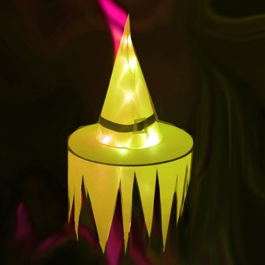 Fridja 2Pcs Halloween Lighted Glowing Witch Hat Lights, Witch Hat Light Indoor Outdoor Outside Decor for Front Yard Patio Lawn Garden Party, Yellow