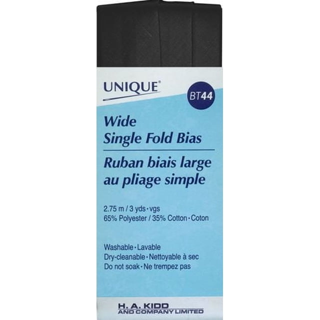 UNIQUE Grand Bias Tape à Pli Simple, 25 mm x 2,75 m, Reliure en Mélange Polyester-Coton Noir à Biais avec Fini à Pli Simple pour des Bords et des Garnitures Propres en Couture et Artisanat, avec instructions d'Entretien sur l'Étiquette.