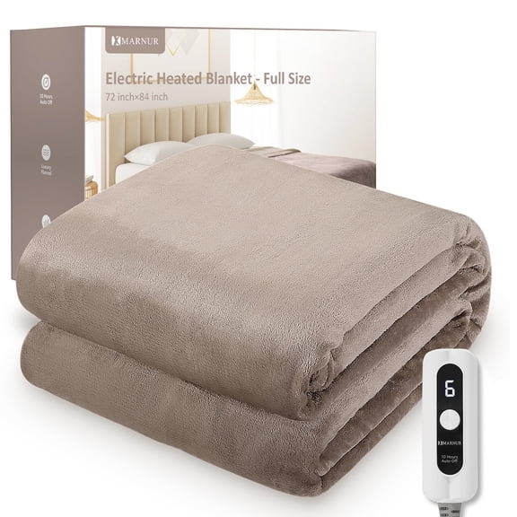 MARNUR Couverture Chauffante Électrique 72 Pouces x 84 Pouces Pleine Grandeur, Chauffage Rapide, 6 Niveaux de Chauffage, Arrêt Automatique 10 H, Lavable à la Machine - Lin