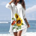 thumbnail image 1 of Cache-maillots pour Femmes Cache-Maillots d'Été Décontractés pour Femmes Col Rabattu Manches Longues Blouse Imprimée à Boutons avec Poche Robes Chemise Cache-Maillots pour Maillots de Bain Robe pour Femmes en Liquidation, 1 of 7