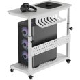 thumbnail image 1 of Support Tour d'Ordinateur Réglable avec Rack de Gestion des Câbles, Chariot Support de CPU à 2 Niveaux sur Roulettes avec Roues Verrouillables pour sous le Bureau, Blanc, 1 of 8