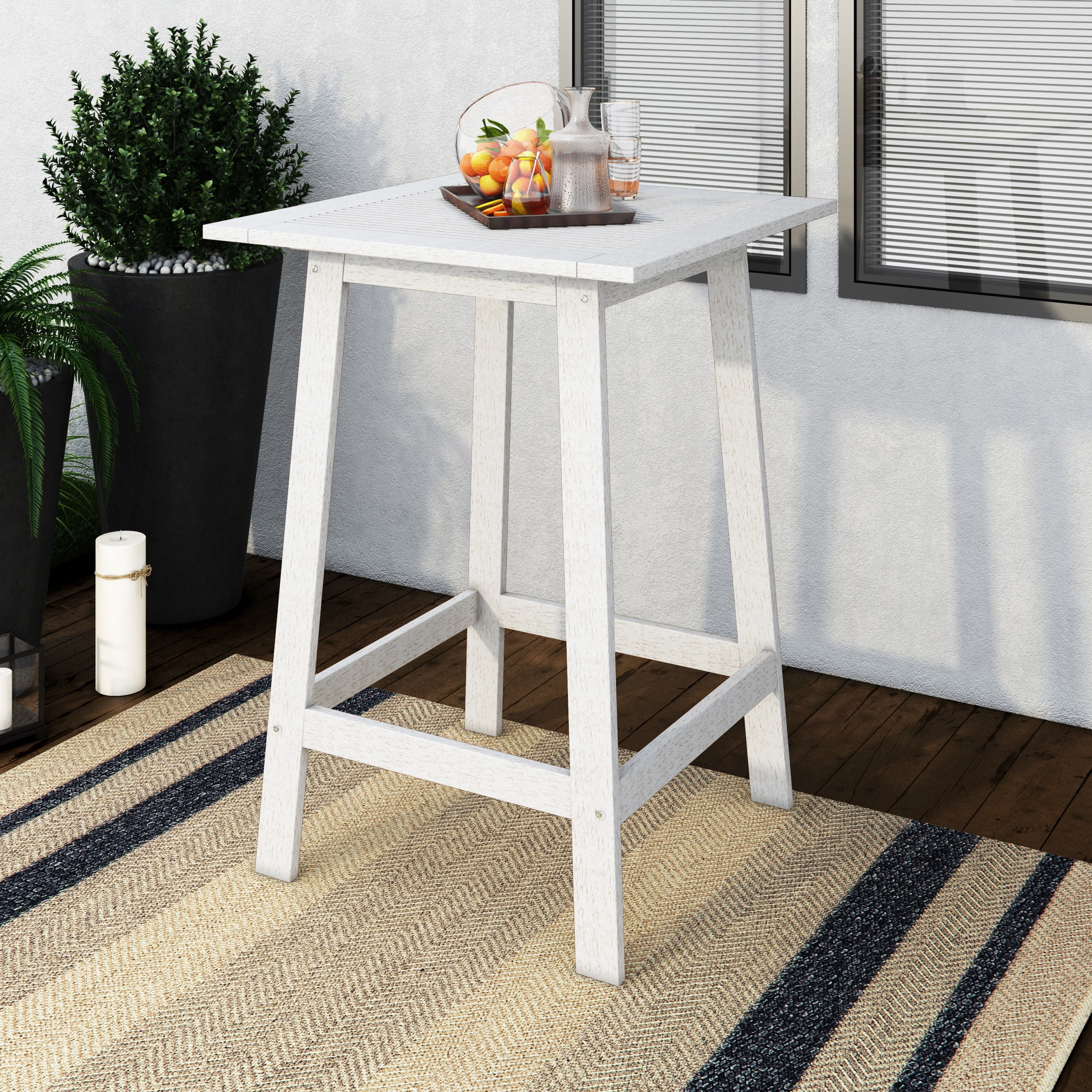 Table de bar carrée d'extérieur CorLiving Miramar en bois massif avec plateau à lattes, blanche