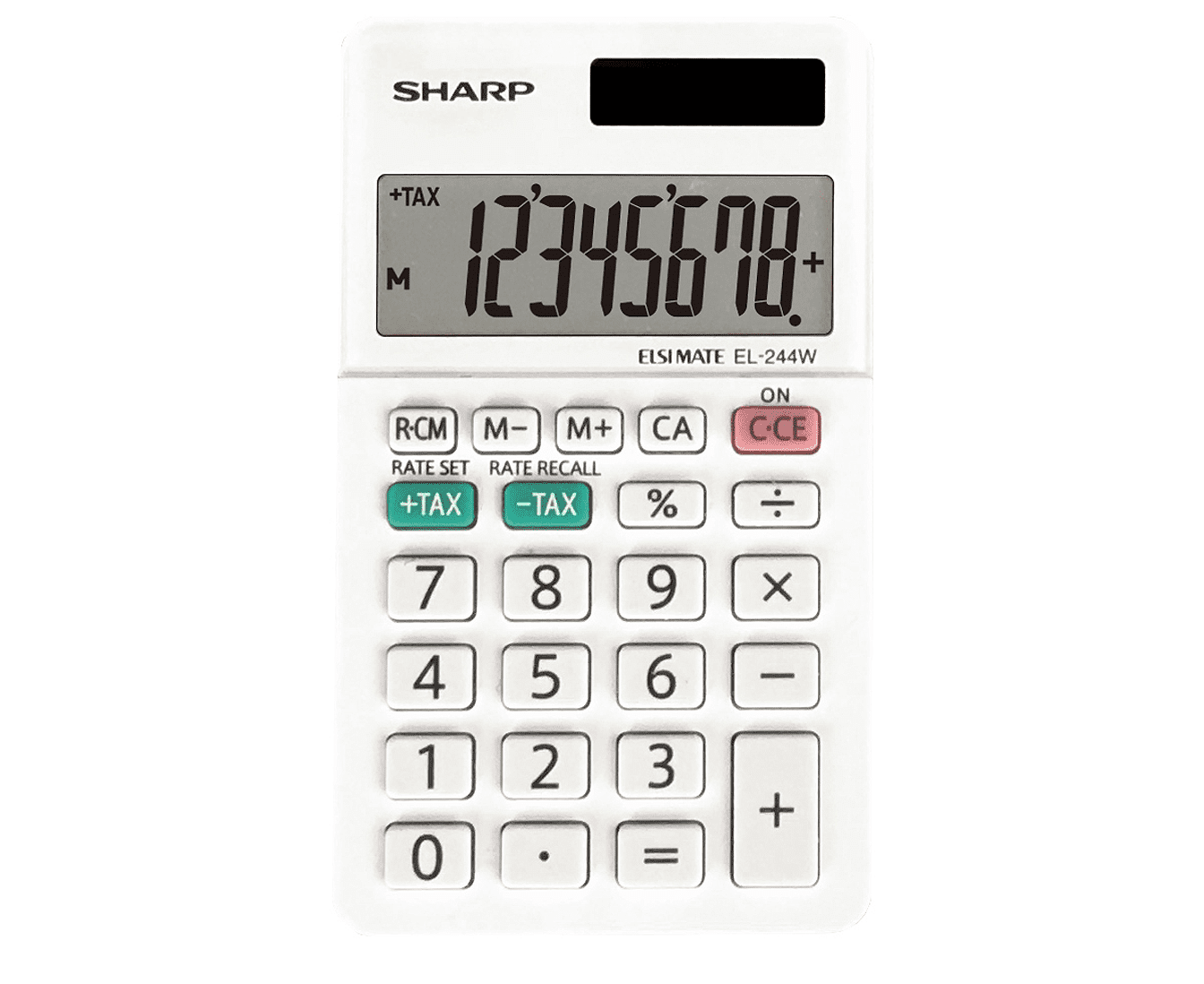 SHARP EL244W 8-Digit Handheld Calculator, 3-Key Memory, Tax Function, Solar & Battery Powered, Auto Power Off, Student & Everyday Use