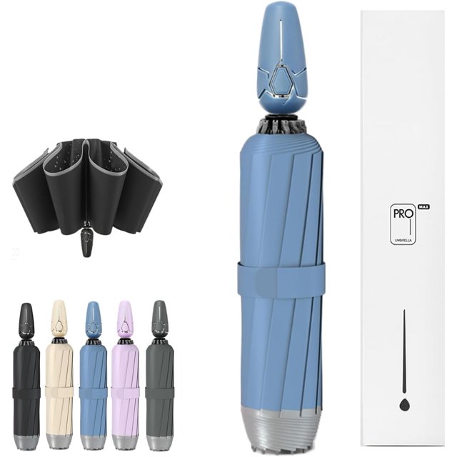 Breliio Umbrella - Mini Clip Umbrellas, Breliio Travel Umbrella Lightweight Compact, Folding and Portable, Reflective Safety Strip, Dual Use on Sunny and Rainy Days, 12 Ribs
