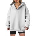 thumbnail image 2 of Timegard Chandails en Molleton pour Femmes Col en V Manches Longues Chandails à Capuchon Surdimensionnés Haut Blouse Décontractée Ample Confortable Chandail, 2 of 9