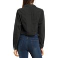 thumbnail image 3 of INSPIRE CHIC Women's Denim Cropped Jackets Chest Pocket Plaid Trim Button Down Jean Jacket S Black, 3 of 7
