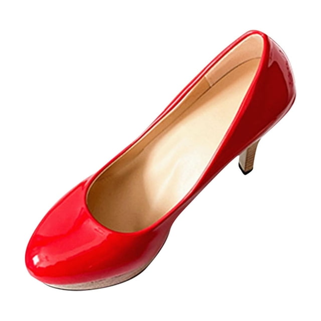 Escarpins à Talons Hauts pour Femmes, Plateforme, Talon Aiguille, Talon en Liège, Bout Rond, à Enfiler, Escarpins Habillés, Rouge