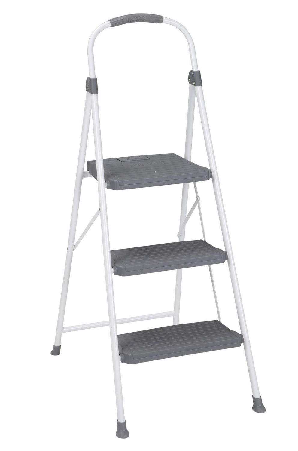COSCO 2 step Connection Folding Step Stool with Large Resin Steps, Max Reach 8ft 1in (White and Gray, Steel with Resin Steps)