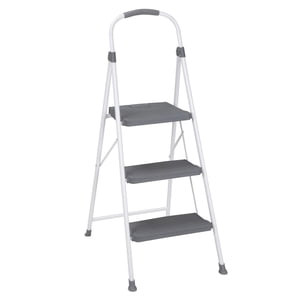 COSCO 2 Step Connection Tabouret pliant Step avec grandes étapes en résine, Max Portée 8ft 1in (Blanc et gris, acier avec pas en résine)