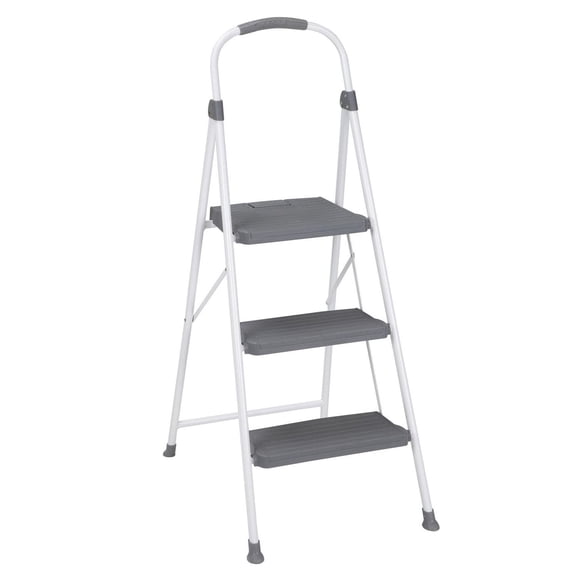 COSCO 2 étape de pliage de connexion Escabeau avec les grandes étapes résine, Max portée 8ft 1in (blanc et gris, de l'acier avec de la résine étapes)
