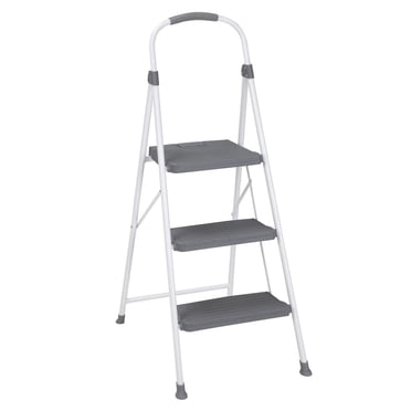 COSCO 2 step Connection Folding Step Stool with Large Resin Steps, Max Reach 8ft 1in (White and Gray, Steel with Resin Steps)