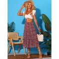 thumbnail image 3 of Unique Bargains Women's Floral Print Elastic Waist Ruffle Maxi Tiered Skirt, 3 of 6