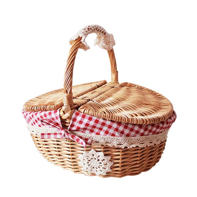 Panier de Rangement en Dentelle Grande Capacité Fait Main avec Poignée et Couvercle pour Camping