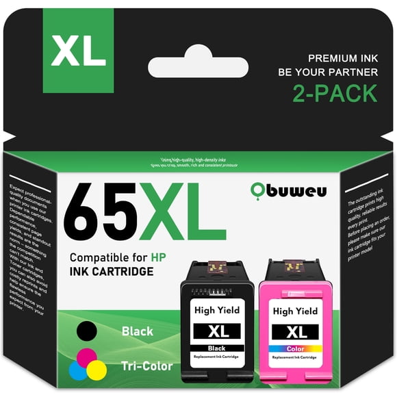 65XL Cartouche d'Encre Lot de 2 Noire/tri-Couleur Compatible pour HP 65 Cartouches d'Encre pour HP AMP 100 DeskJet 2600 3700 2622 ENVY 5000 5010