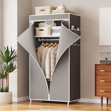 Freestanding Clothes Storage Wardrobe | 57.48x22.44x17.32in Closet Organizer with Non-Woven Cover | Tool-Free Assembly for Bedroom, Closet & Entryway