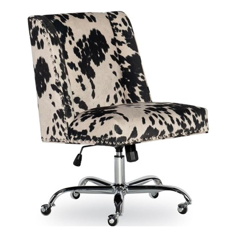 Linon Chaise de Bureau Rembourrée en Bois Draper, Motif Vache Noire