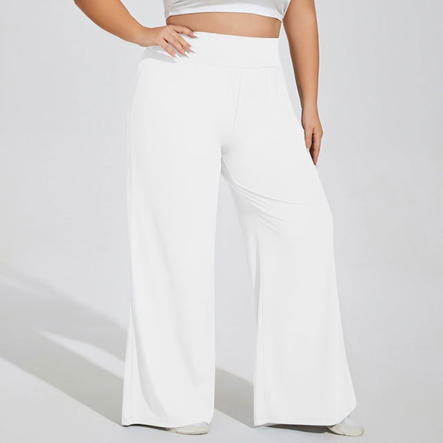 Timegard Plus Size Pants for Women High Waist Ruched Loose Comfy Lounge Pants Wide Leg Workout Trousers