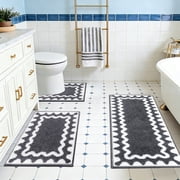 Kmonabie 3 Piece Microfiber Bathroom Rug Set, U Shaped Contours Mat Soft Absorbent Non Slide Bath Mats, Machine Washable Velvet Fleece Rug for Toilet Tub Shower