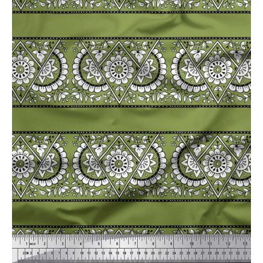 Soimoi Polyester Crepe Fabric Geometric,Leaves & Floral Block Print Fabric by The Yard 42 Inch Wide