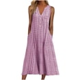 thumbnail image 2 of SMihono Robe Maxi Bohème d'Été pour Femmes Grande Taille Mode pour Femmes Décontractée Sans Manches à Col en V à Boutons à Rayures Imprimées avec Poche Robe Maxi Robe de Plage Évasée, 2 of 5